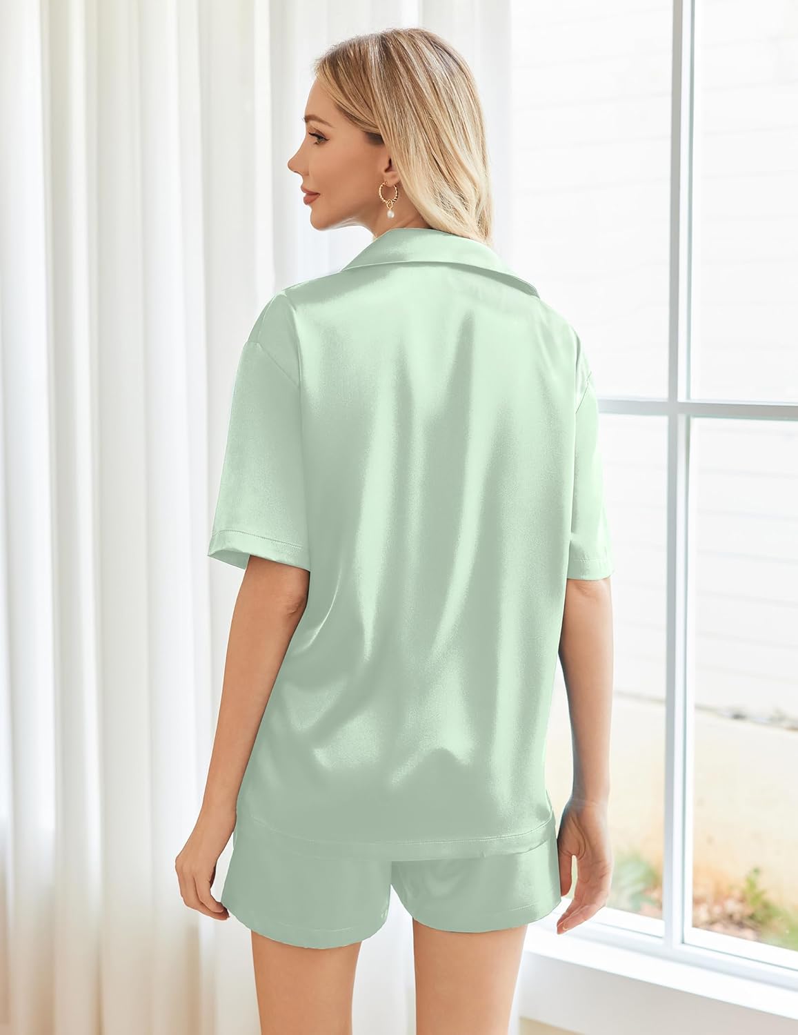 Ekouaer Pajamas for Women Set Silk Satin Pjs Shorts Sleepwear 2 Piece Loungewear S-XXL