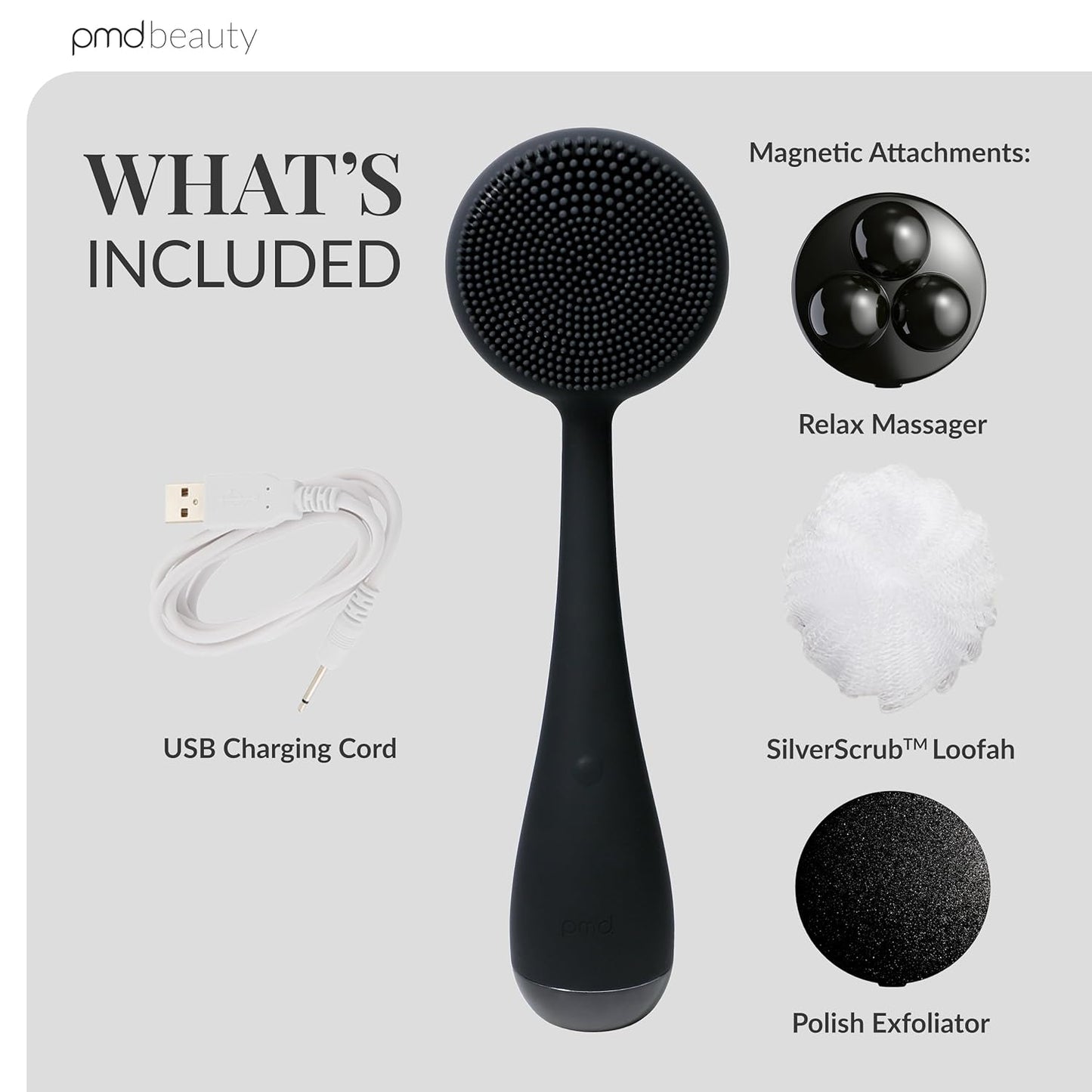 PMD Clean Body - Smart Body Cleansing Device with Silicone Brush & Three Interchangeable Attachments - Waterproof - SonicGlow Vibration - Cleanse, Exfoliate, & Massage Body