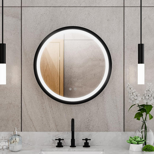 DreamLine Brilliance 24 in. H x 24 in. W Circular Light-up Mirror, Matte Black