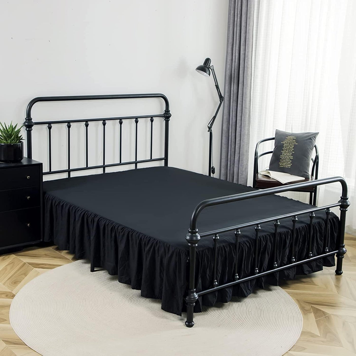 Bed Skirt Full Size Ruffled Bed Skirt with Split Corners, 12 Inch Drop Dust Ruffle Bed Skirt with Platform, Black