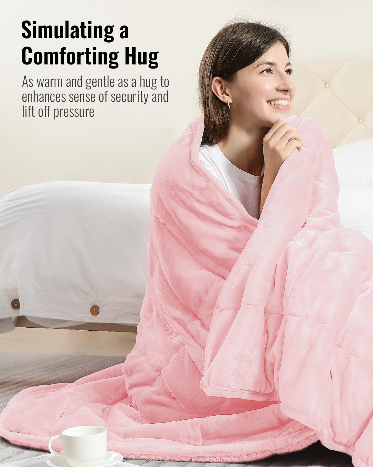 Uttermara Weighted Blanket Twin 15 Pounds, Adult Weighted Blanket for Sofa Bed, Thick Cozy Fluffy Warm Sherpa Bed Blanket with Soft Plush Flannel Fleece, Heavy Blanket Great for Sleep 48x72 inch Pink