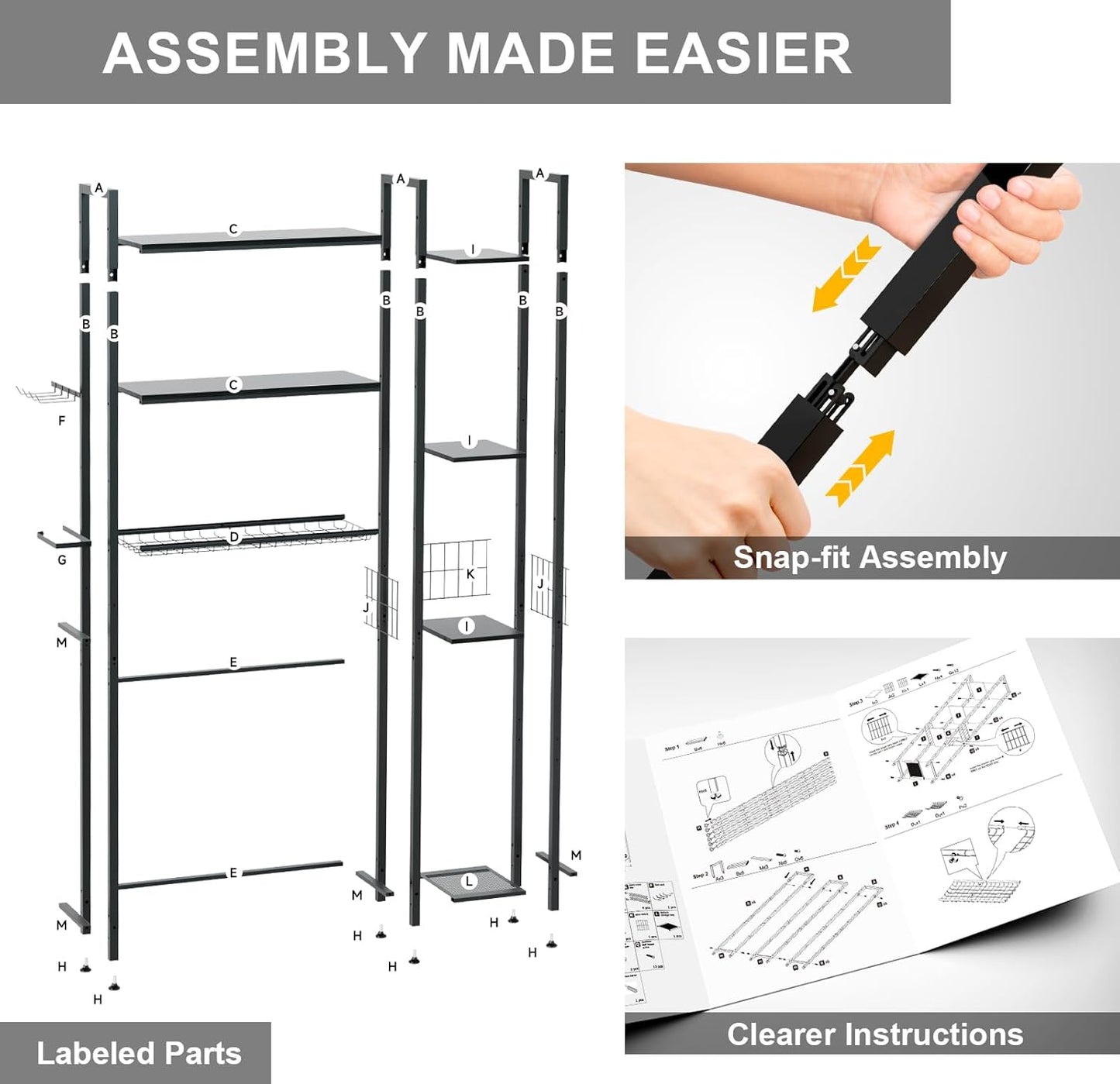 31.5" Wide Over The Toilet Storage, Solid Wood Over Toilet Bathroom Organizer with Paper Holder, Hooks, Side Shelf, 7-Tier Metal Over Toilet Shelves Rack for Laundry, Dorm Room, Balcony, Black