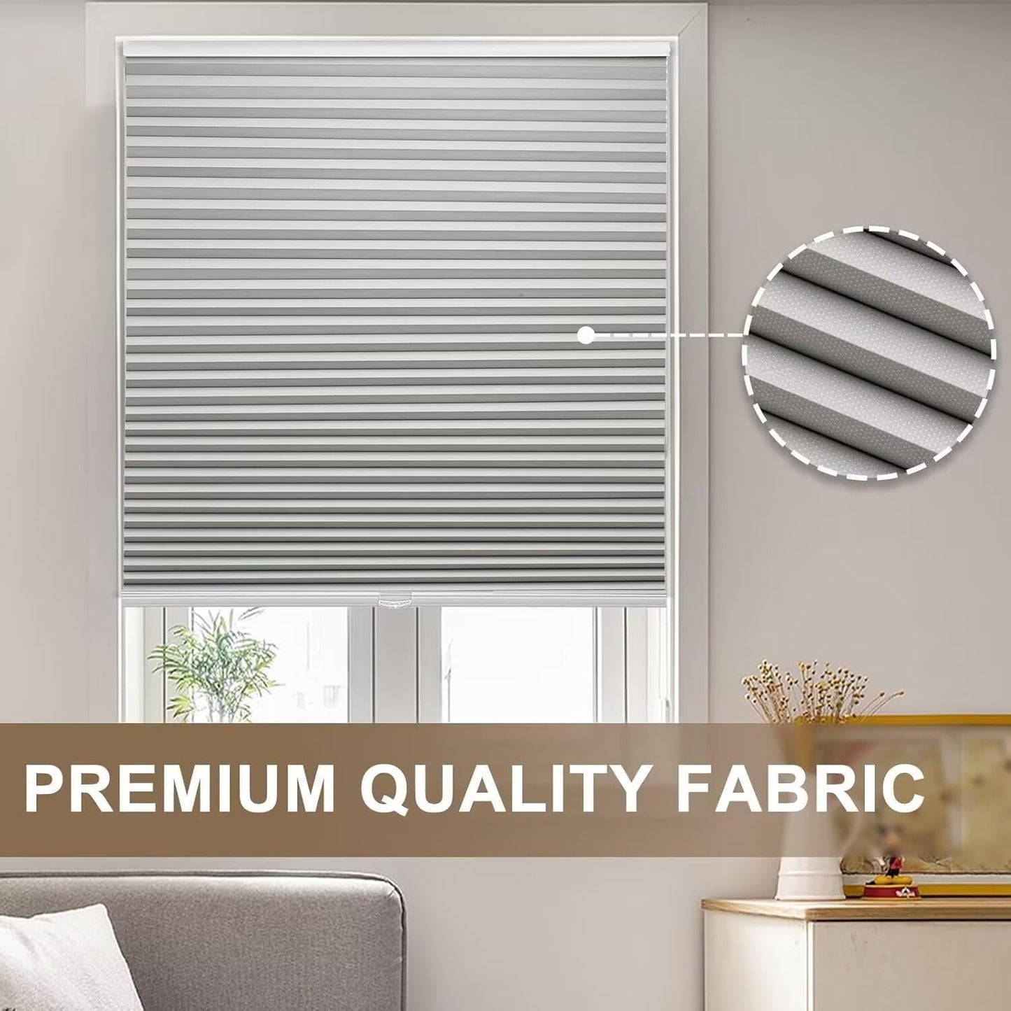 MYshade 1.5-Inch Cellular Cordless Blackout Shades,Thermal Insulating Noise Reducing Waterproof Blinds,Honeycomb Window Treatments for Indoor Light Control (Grey-21 W x 50" H)