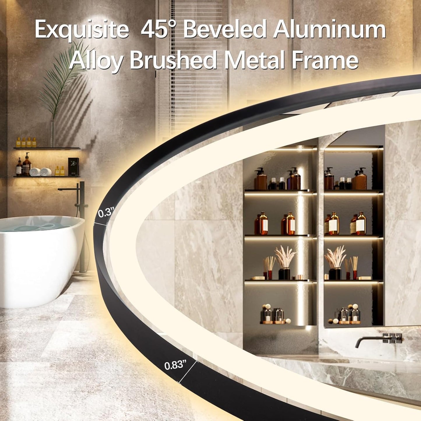 51" x 27" Oval LED Bathroom Mirror with Lights, Black Metal Framed Anti-Fog LED Vanity Mirror, Lighted Bathroom Mirrors Wall Mounted, Stepless Dimmable, Shatter-Proof, Horizontal/Vertical