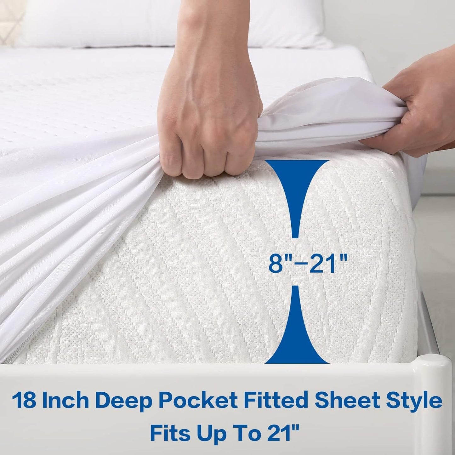 Premium 100% Waterproof Mattress Protector,4D Air Cooling 300GSM Queen Size Mattress Pad Cover,Breathable All-Round 360° Bed Mattress Topper Protection Noiseless Vinyl Free (White,Queen)