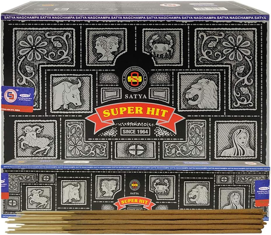 Super Hit Incense Sticks 15g x 12 and Incense Stick Holder Bundle Insence Insense Satya