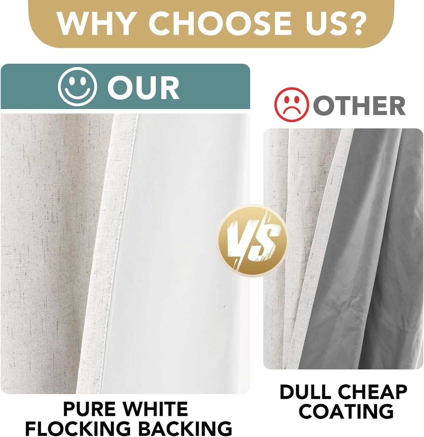 H.VERSAILTEX Primitive Linen Curtains 100% Blackout Curtain Drapes Burlap Fabric Curtains with White Thermal Insulated Liner, Grommet Top Drapes Living Room/Bedroom (2 Panels, 52 x 45 Inch, Ivory)