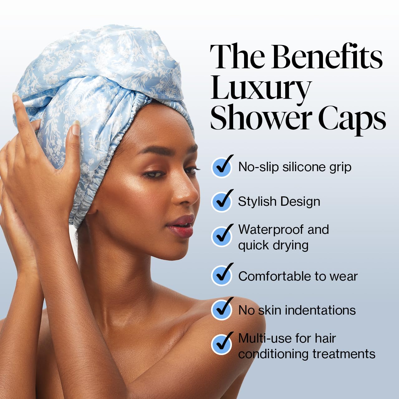 Kitsch Bridgerton x Satin Microfiber Hair Towel Wrap for Women - Super Absorbent, Quick Dry, Anti-Frizz, for Long & Short Hairs, Turbans for Women, Hair Wrap - Toile de Blue
