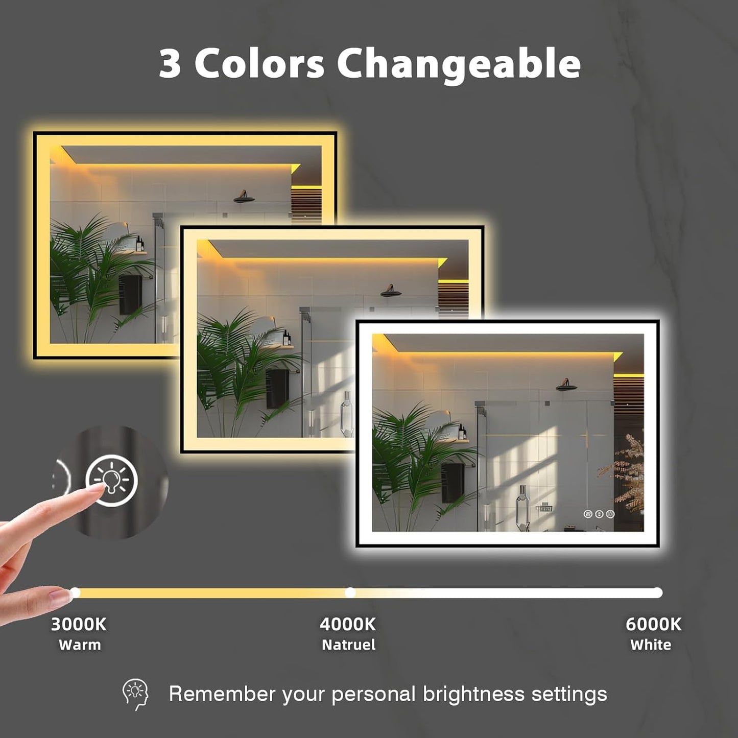 48x40 LED Bathroom Mirror for Wall, Black (Metal, Aluminum) Framed, Front Light and Backlit, 3 Colors and Dimmable Vanity Mirror, Anti-Fog, Shatter-Proof, Memory (Horizontal/Vertical)