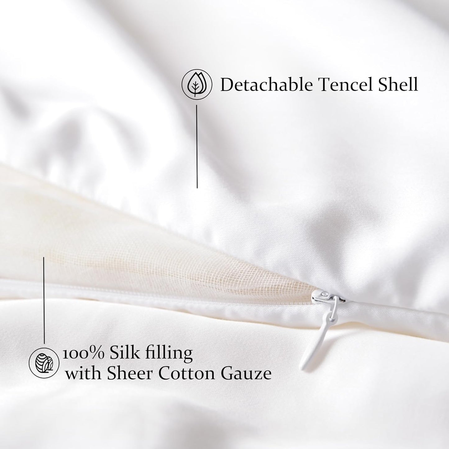 CUDDLE DREAMS Lightweight Silk Filled Comforter for Summer, Detachable Tencel Duvet Cover for Easy Care, Naturally Breathable (White, Twin)