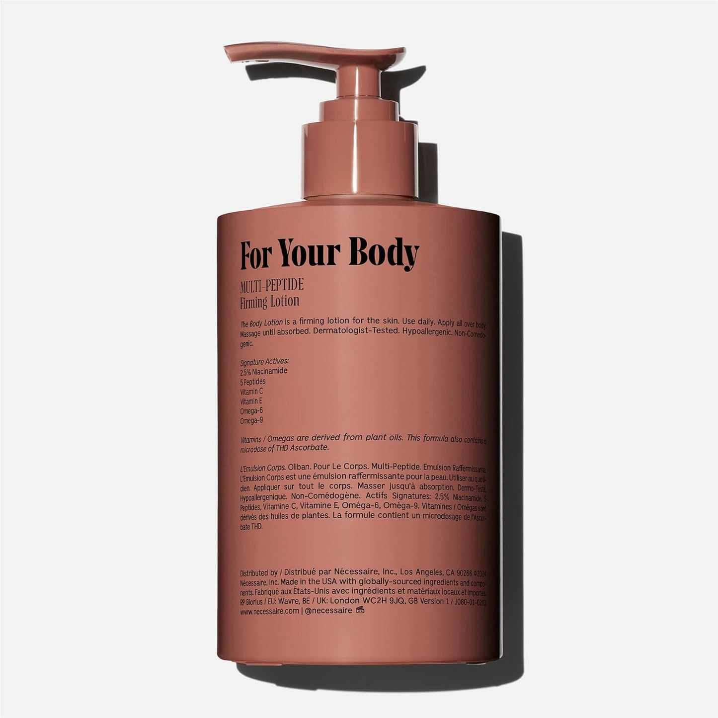 Nécessaire The Body Lotion with Pump – Olibanum Scented Body Moisturizer with Peptides, Niacinamide, Vitamins C/E & Omega 6/9 – Firming Daily Hydration – Dermatologist-Tested, Vegan – 15.2 oz