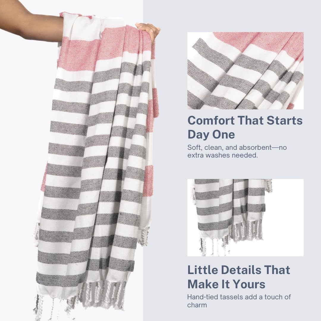 Cotton Turkish Beach Towel with Towels Oversized 36"x72" Pool Absorbent Extra Large Quick Dry Sand Travel Towel (Brick Noir, 2 Pack)