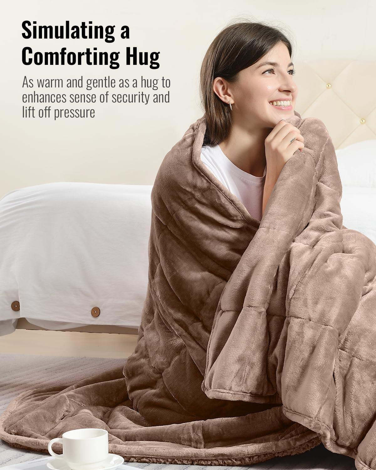 Uttermara Sherpa Fleece Weighted Blanket 12 lbs for Adults, Unicolor Ultra-Soft Fleece and Sherpa, Dual Sided Cozy Plush Blanket for Sofa Bed, 48 x 72 inches, Brown