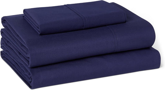 Amazon Basics Soft Organic Cotton Sheet Set with 1-Piece Pillowcase, Navy Blue, Twin