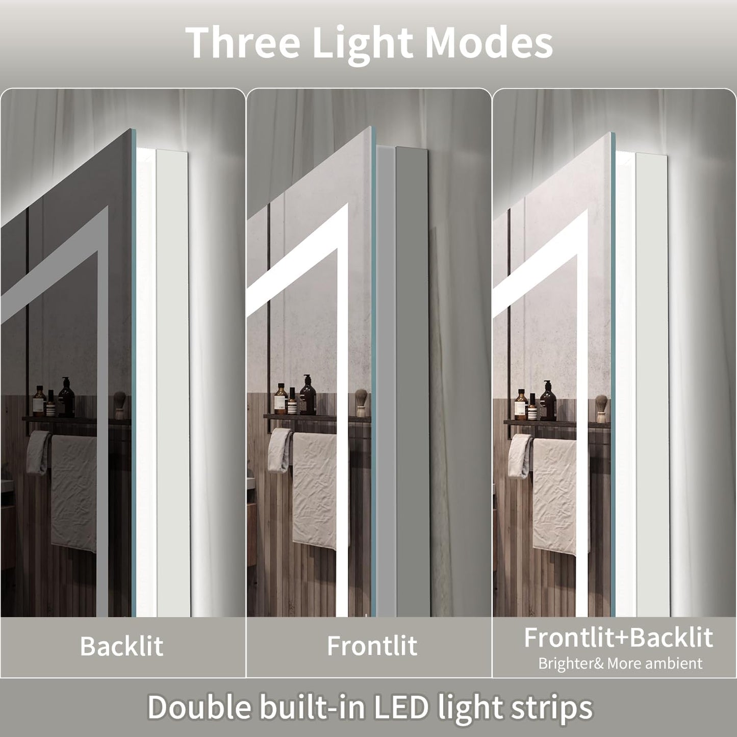 LED Mirror for Bathroom, 40x36 Inch Backlit + Front Lighted Bathroom Vanity Mirror with Lights for Wall, Double Light Strips, 3 Colors, Shatter-Proof, Anti-Fog and Brightness Memory