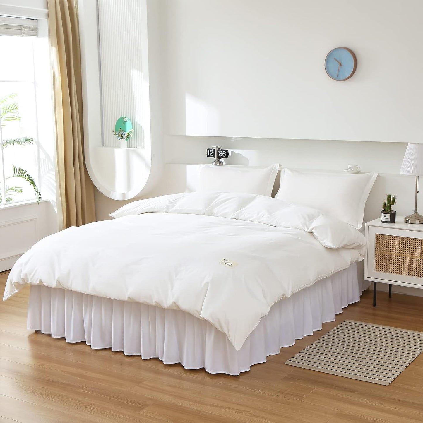 MEILA Wrap Around Bed Skirt Three Fabric Sides Elastic Dust Ruffled 24 Inch Tailored Drop,Easy to Install Fade Resistant-White, Twin/Full
