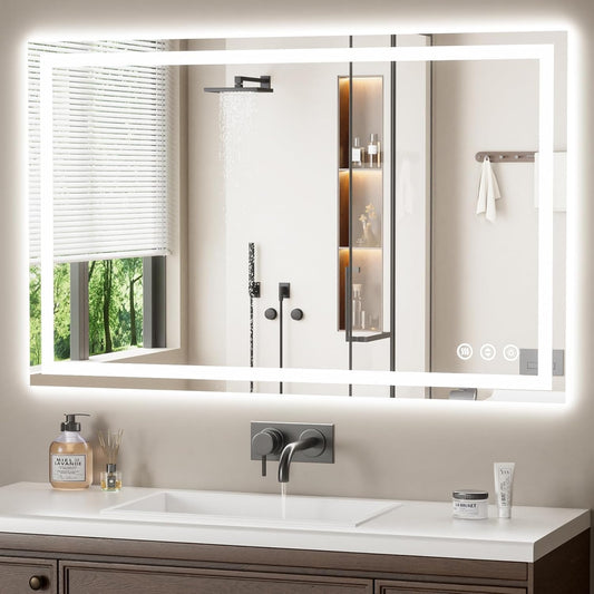 48X30 LED Bathroom Mirror with Lights, Anti-Fog, Backlit + Front Lit, Lighted Bathroom Vanity Mirror for Wall, Memory Function, Dimmable, Tempered Glass, Shatter-Proof, ETL Listed