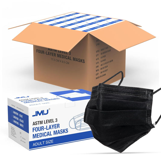 JMU Black Disposable Face Masks, (40Box, 2000Pcs) 4-Ply ASTM Level 3 Medical Mask for Adults