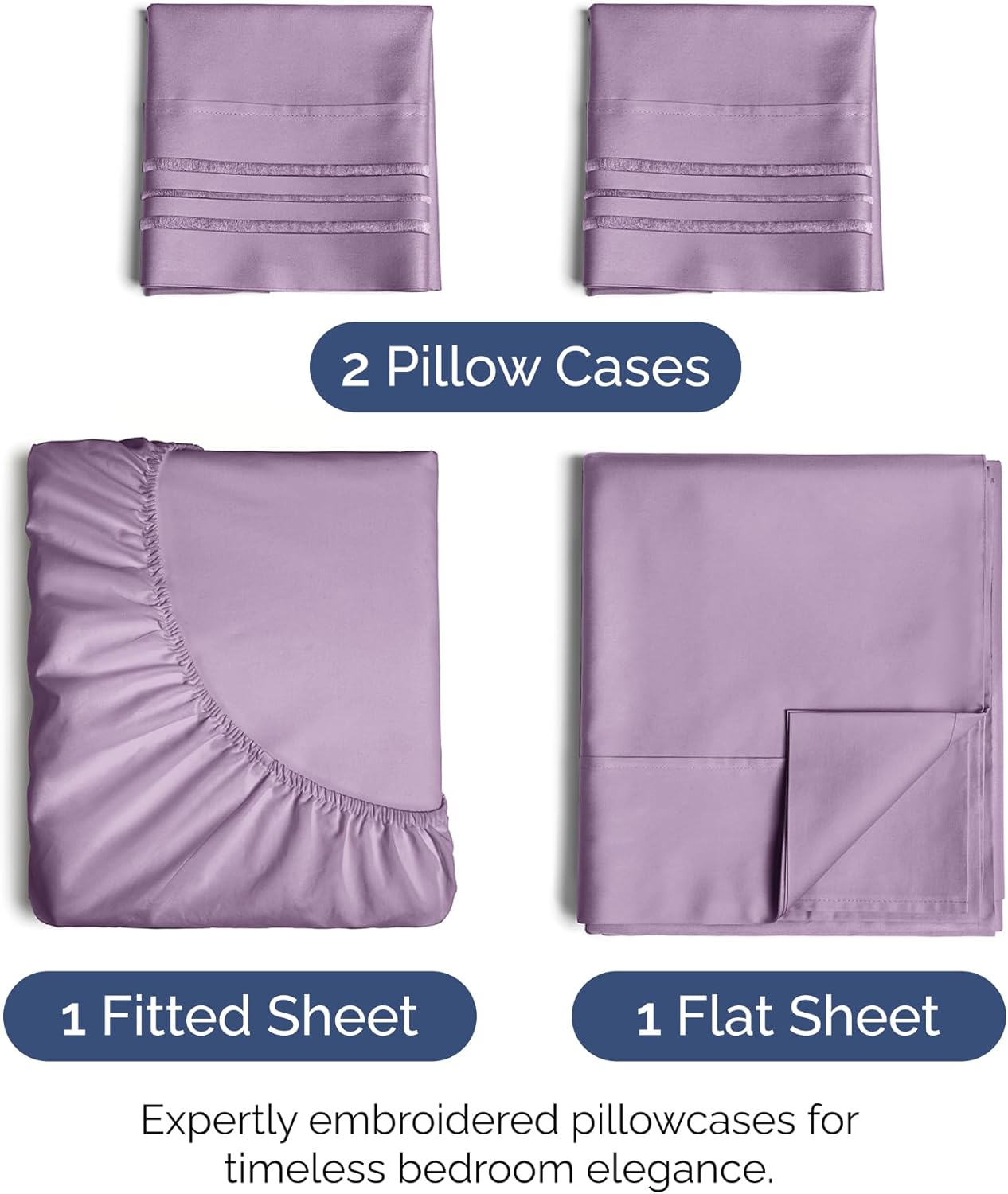 Full Size 4 Piece Sheet Set - Extra Soft, Breathable And Cooling Sheets - Hotel Luxury Durable Bed Sheets for Women & Men - Deep Pockets, Easy-Fit & Wrinkle-Free Sheets - Lilac Oeko-Tex Bed Sheet Set