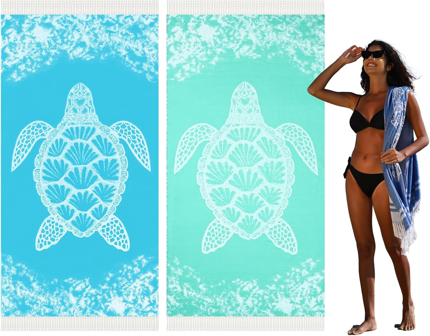 2 Pack Turkish Beach Towel Quick Dry Absorbent Cotton Lightweight Thin Bathroom Bath Pool Swim Towels Extra Large Oversized Sand Free Beach Accessories Essentials Stuff Cloud Adults Gift