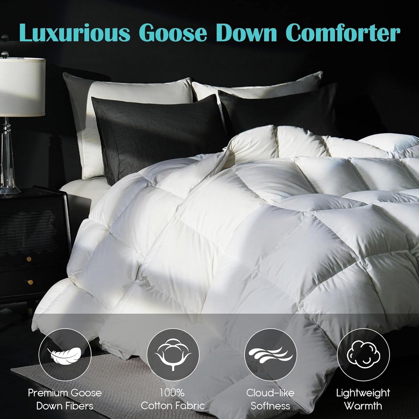 Oversized King Goose Feather Down Fiber Comforter, 100% Cotton Cover Ultra Soft Fluffy Oversized King Duvet Insert, All Season Luxurious Hotel Bedding Comforter, White 116"x98"