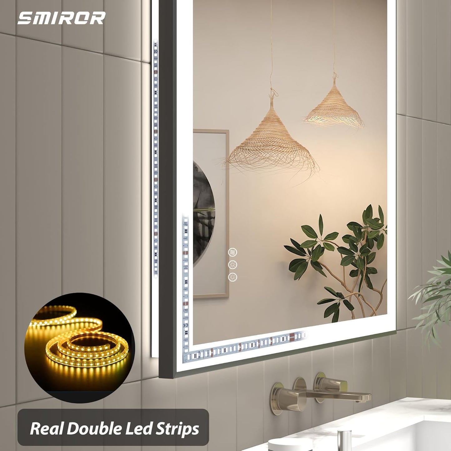 SMIROR 22 x 30 LED Lighted Bathroom Mirror for Wall, Matte Black Framed Vanity Mirrors, Front and Backlit, Dimmable, Anti-Fog, Memory, Shatterproof, ETL Listed (Horizontal/Vertical)