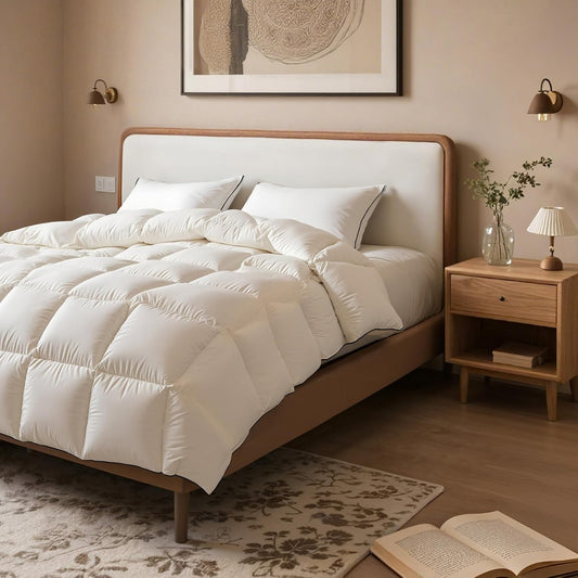 Fluffy Goose Feather Down Fiber Comforter Oversized King, Luxury Hotel Quilted Duvet Insert, All Season Comfortable Bedding Duvet with Cotton Blend Shell 120x98Inch