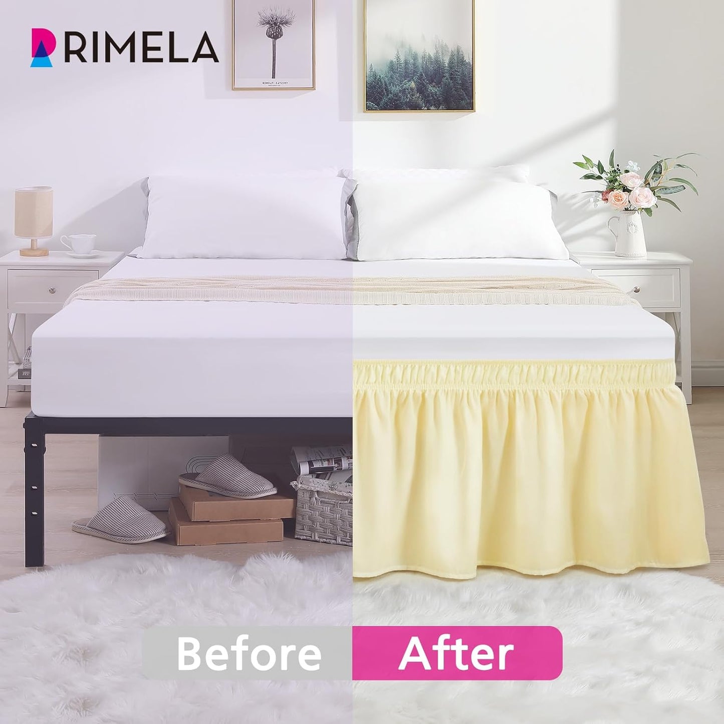RIMELA Bed Skirt King Size 15 Inch Drop, Wrap Around Elastic Bedskirt Solid Microfiber Luxury Hotel Quality Fabric, Easy to Install Machine Washable Wrinkle & Fade Resistant, Beige Yellow