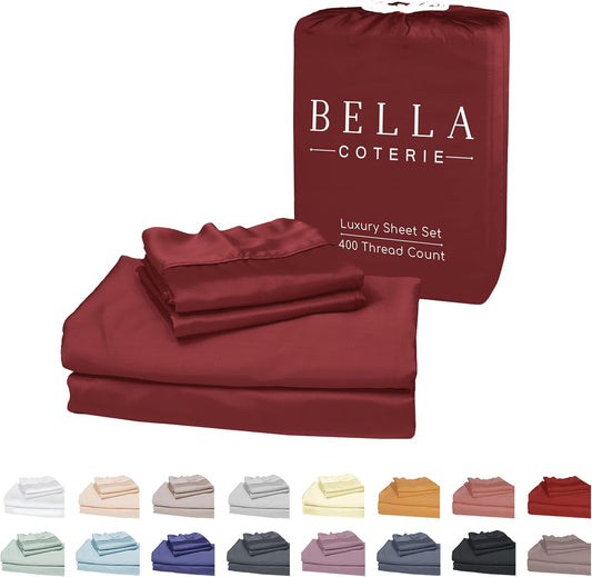 Bella Coterie Luxury Bamboo Viscose Split King Size Sheet Set | 2 Fitted Sheets for Sleep Number & Adjustable Beds | 100% Organically Grown | Cooling & Ultra Soft | 18” Deep Pocket [Merlot]
