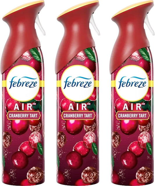 Febreze Air Freshener Cranberry Tart, 3 Pack Odor Fighter Spray Holiday Air Freshener, Limited Edition-Winter Collection 2023, 8.8 OZ (250 g) Per Bottle