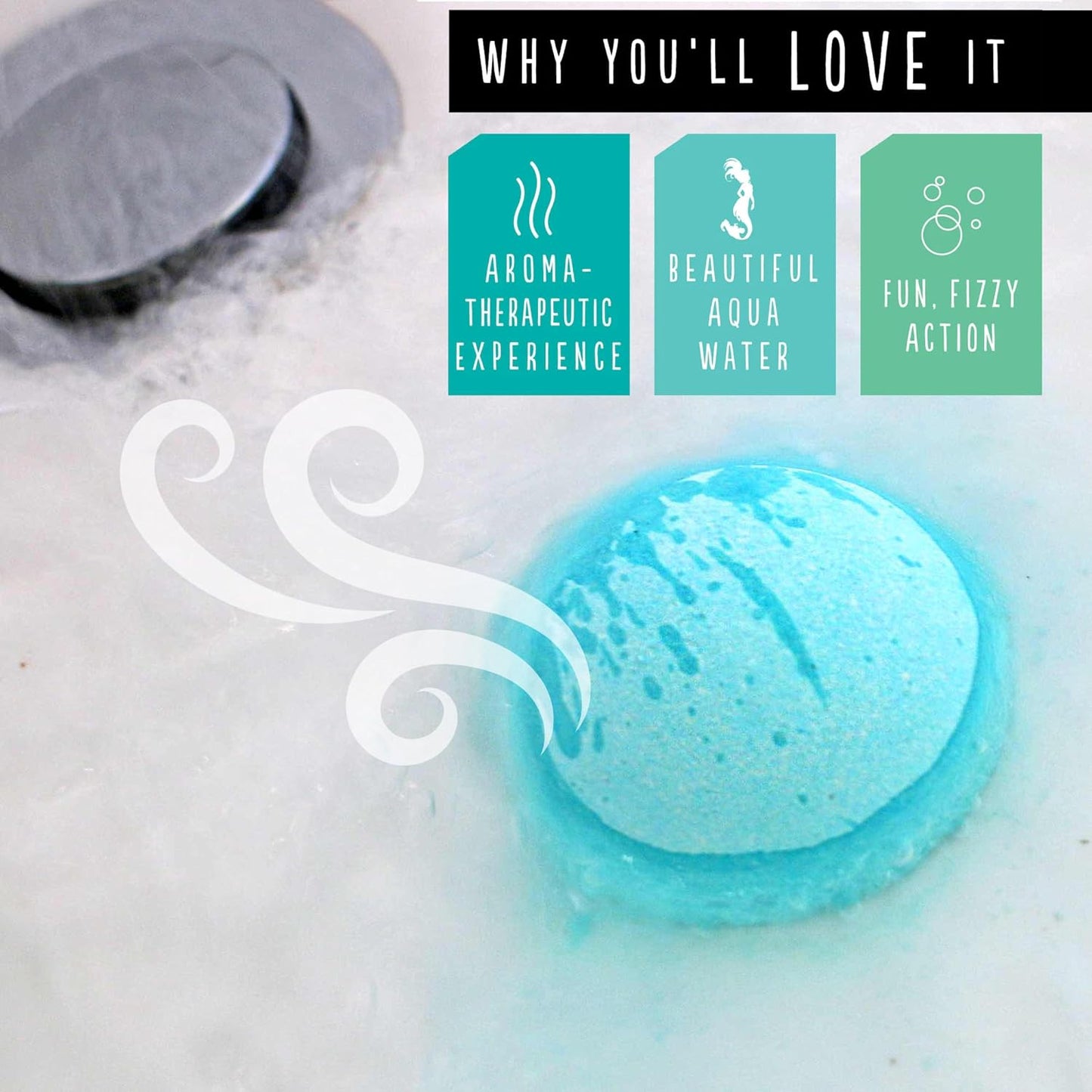 Hallu Mermaid Shower Bomb, Sea Salt Citrus Scent Shower Steamer, 80 g Each, 8 Packs of 2 (16 Total)