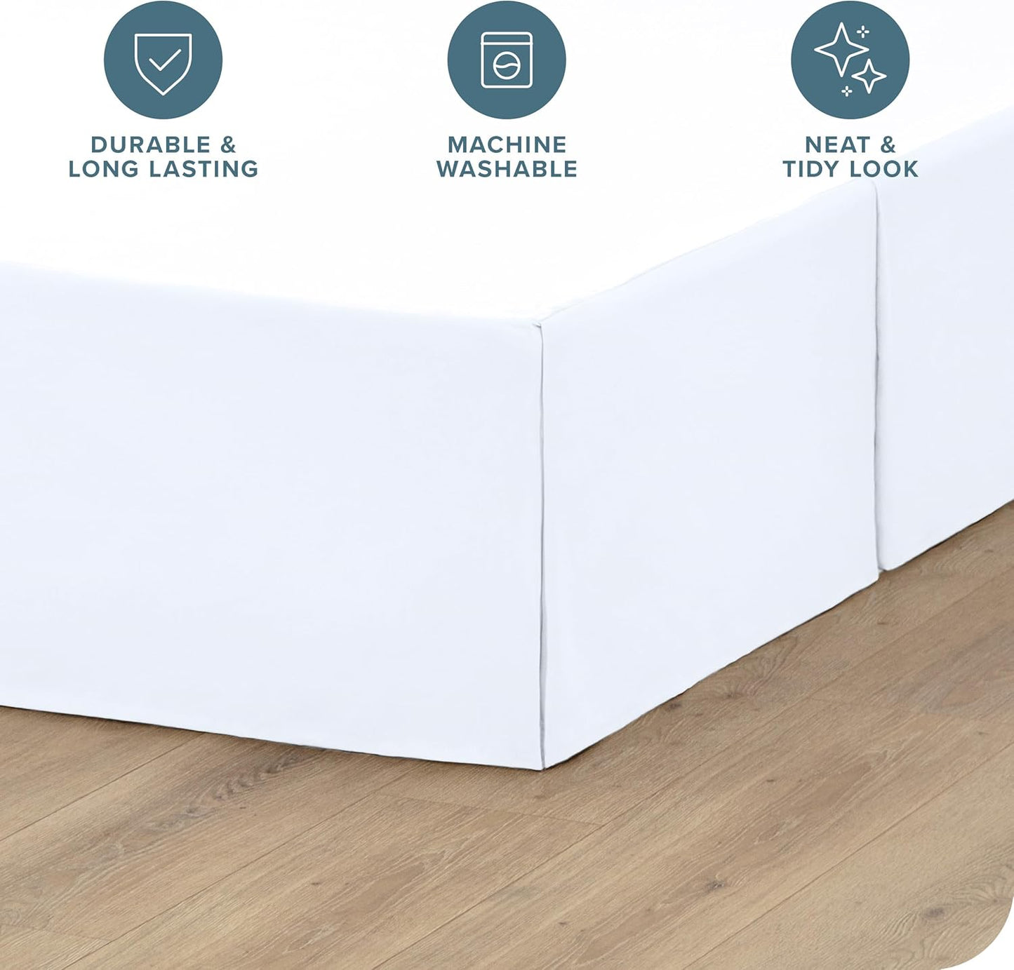 Bare Home Full Bed Skirt - 15-Inch Tailored Drop Easy Fit - Bed Skirt for Beds - Center & Corner Pleats (Full, White)