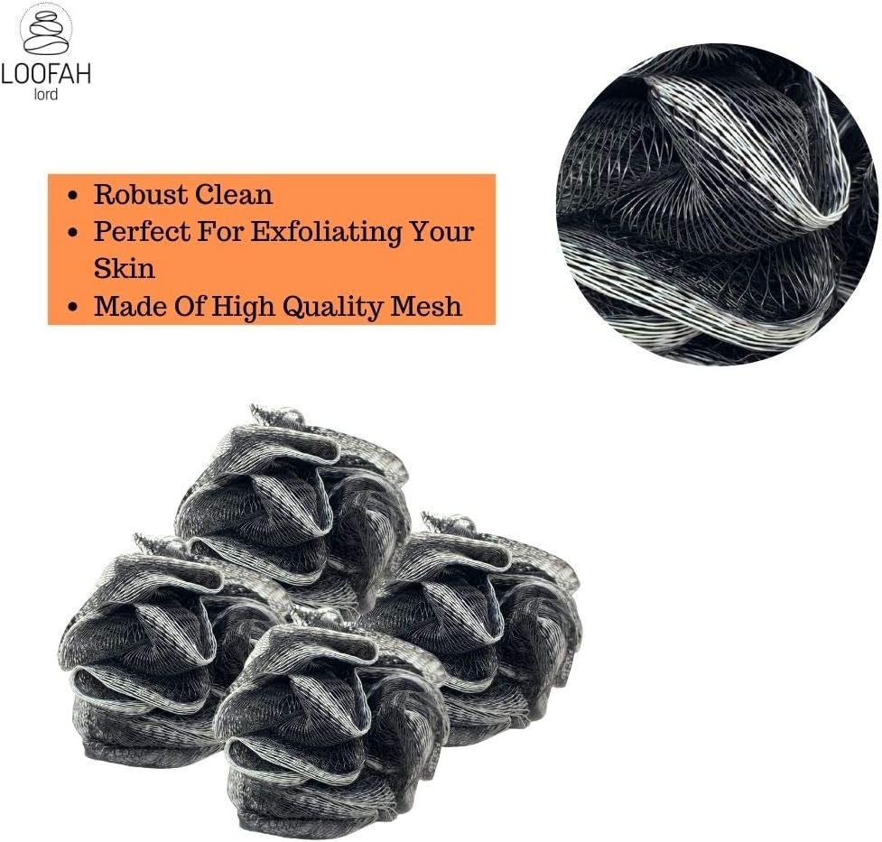24 Bamboo Charcoal Infused Black Bath or Shower Sponge Loofahs Pouf Medium Mesh Wholesale Bulk LOT