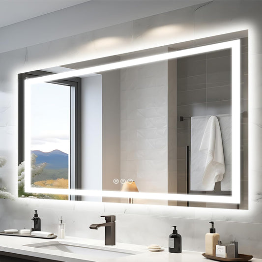 57"x36" Light Mirror for Bathroom (Front and Backlit), Anti-Fog Bathroom Vanity Mirror, Stepless Dimmable Lighted Mirror, Tempered Glass, Memory (Horizontal/Vertical)