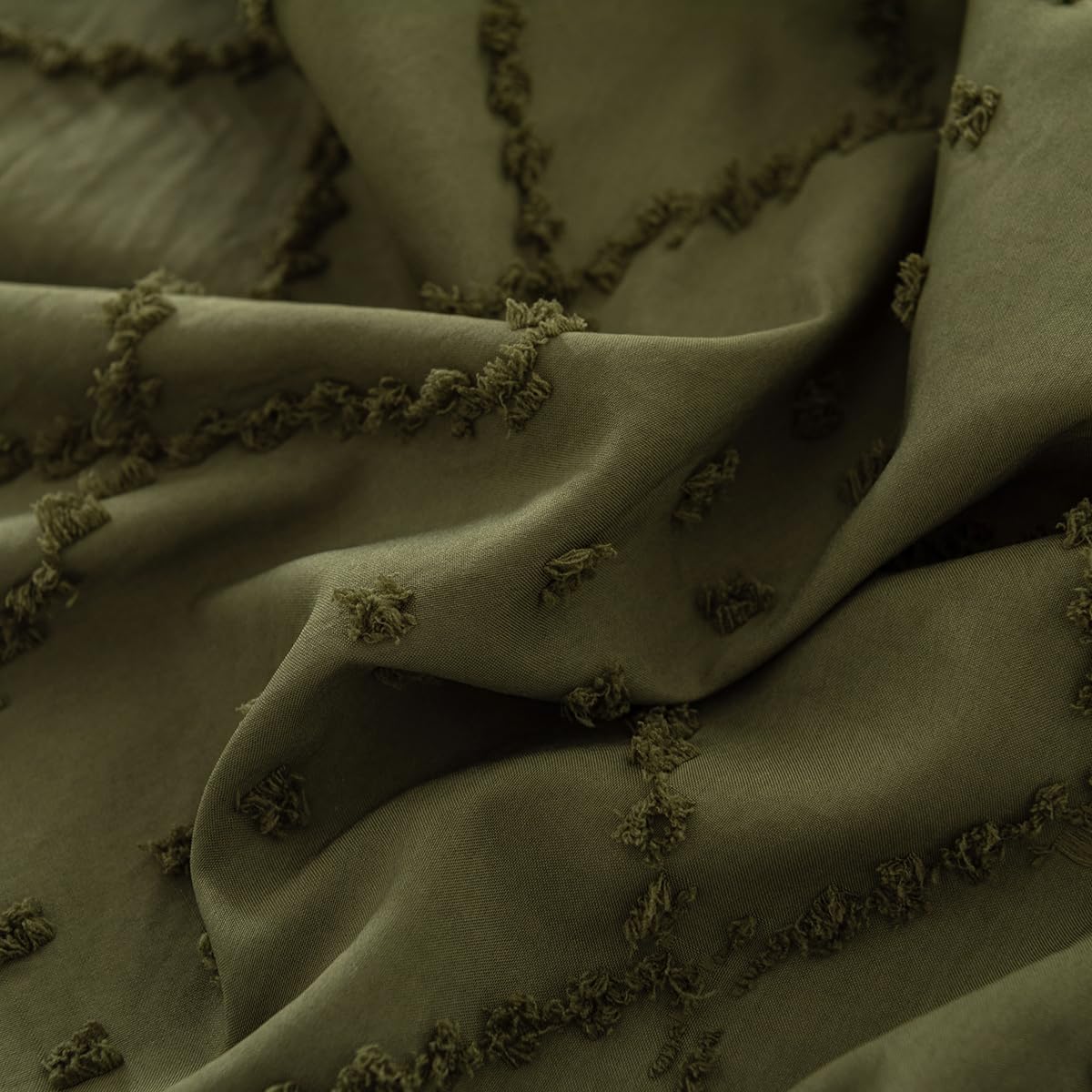 Bed Skirt Queen Size Ruffled Bed Skirt with Split Corners, 12 Inch Drop Dust Ruffle Bed Skirts with Platform, Boho Tufted Shabby Chic Queen Size Bed Skirts, Olive Green