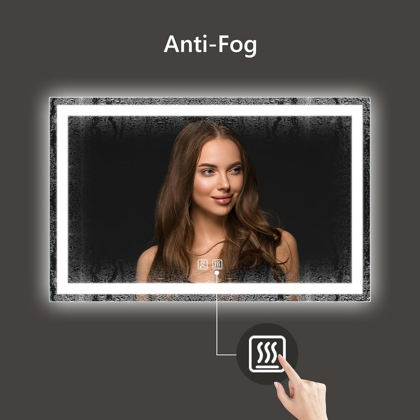 APRILSOUL 40x32 Inch LED Bathroom Mirror with Front and Backlit, Makeup Mirror with 3 Color Lights, Memory Function, Anti-Fog and Dimmable Light (Horizontal)