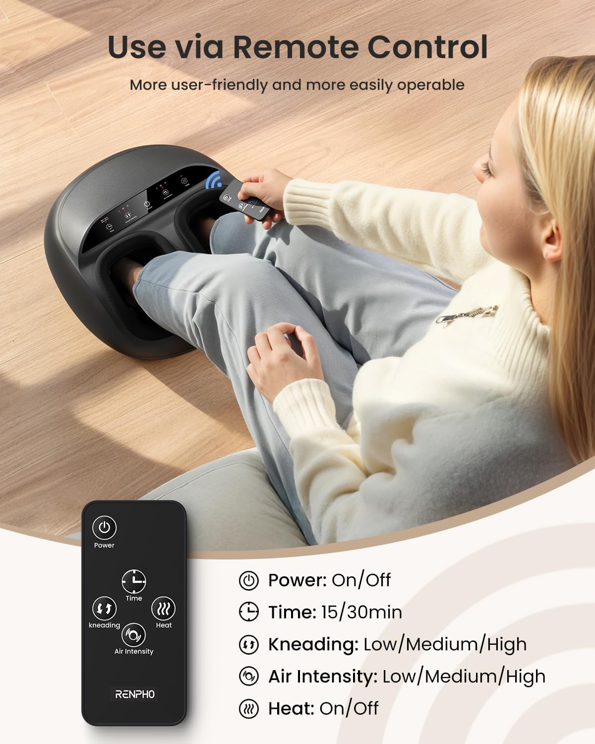 RENPHO Foot Massager Machine with Heat [2026 Upgraded], Shiatsu Foot Massager for Plantar Fasciitis, Birthday Gifts for Women, Wireless Control, Up to Size 13, BK
