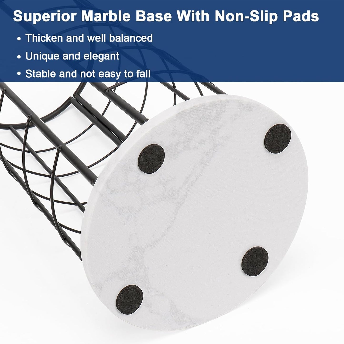 NearMoon Toilet Paper Organizer Stand, Free Standing 3 Rolls Tissue Storage, Metal Bathroom Accessory, Rustproof Toilet Roll Holder for Kitchen Countertop Inside Cabinet Shelf(Marble Base,Matte Black)