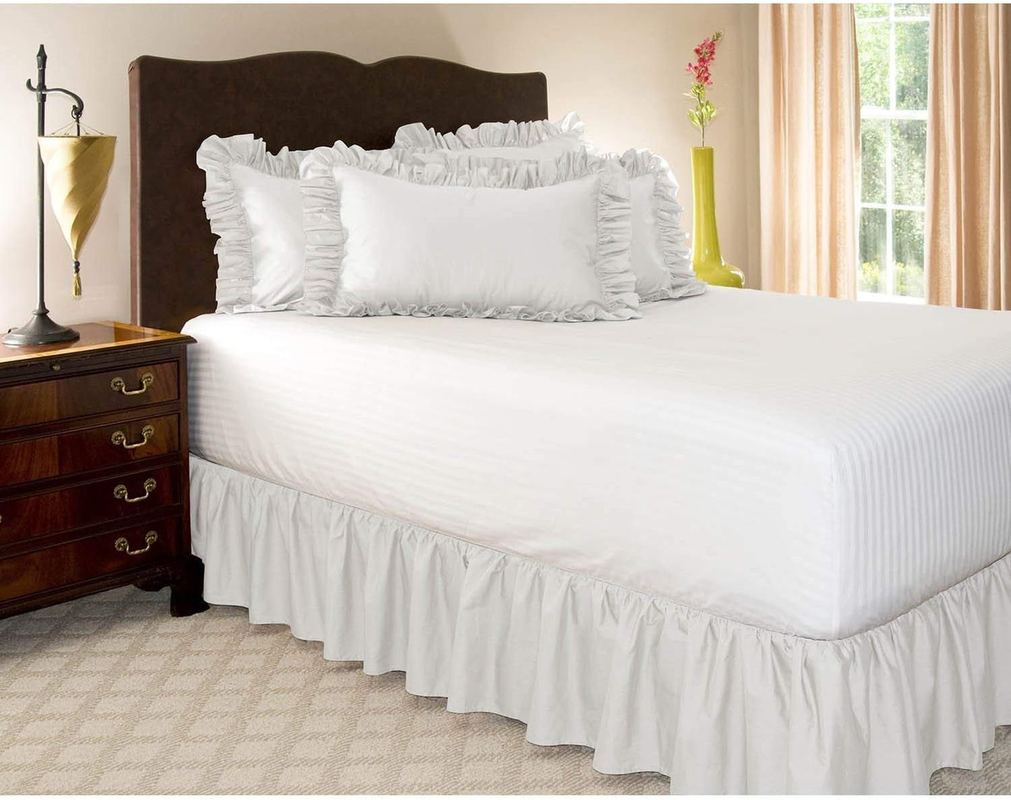 KRISHNA Ruffled Bed Skirt with Split Corners Queen, 100% Microfiber Hotel Quality, 16 Inch Drop Dust Ruffle Gathered Bedskirt with Platform, 60" x 80", White