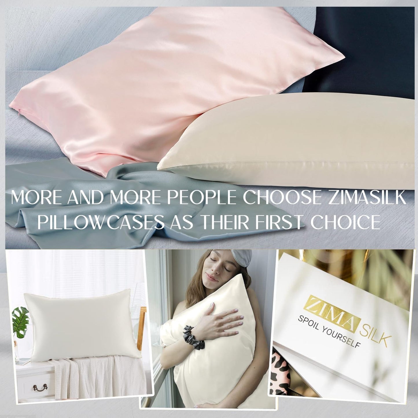 ZIMASILK 100% Pure Mulberry Silk Pillowcase for Hair and Skin Health,Both Sides 19 Momme Silk,1pc (Body 20"x54",Ivory)