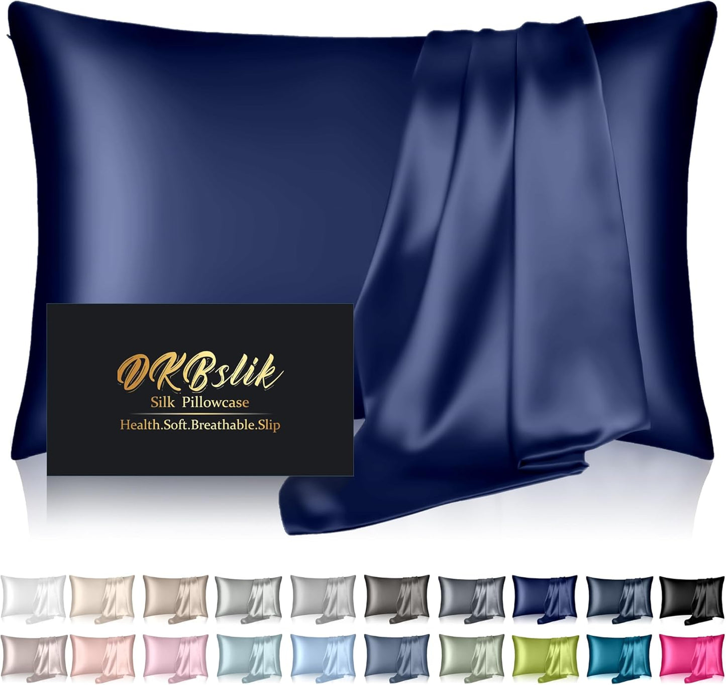 Silk Pillowcase for Hair and Skin, Mulberry Silk Pillow Cases King Size, Anti Acne Cooling Sleep Both Sides Natural Silk Satin Pillow Case Covers with Hidden Zipper, Gifts for Women Men, Navy Blue