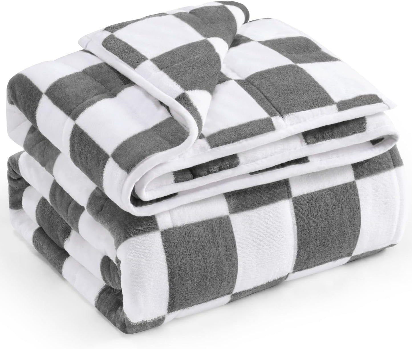 Wemore Flannel Fleece Weighted Blanket for Adult Queen Size 20 lbs, Dual Sided Luxurious Checkerboard Grid Heavy Blankets, Ultra Soft Throw Blanket, Plaid Grey, 60 x 80 inches