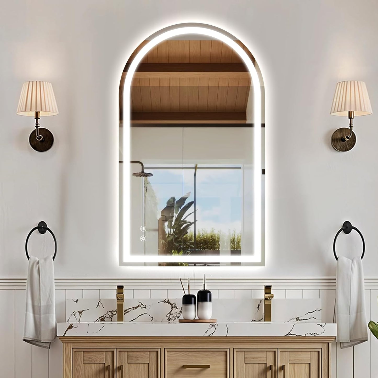 Niccy Arched LED Mirror for Bathroom, 40x24 Vanity Mirror with Light Frameless Bathroom Mirror, Smart Lighted Frontlit Mirrors with Memory Function for Bathroom Bedroom Beauty Hair Salon