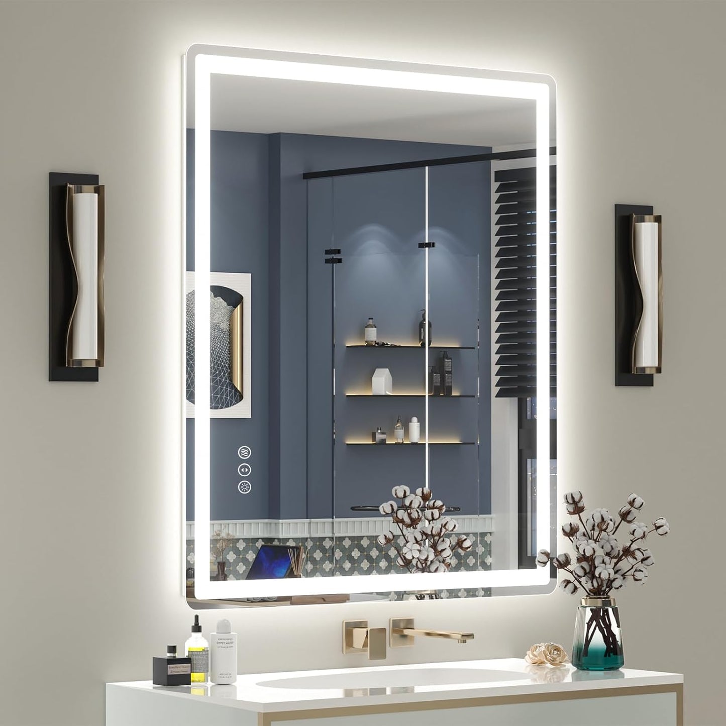 SMIROR LED Bathroom Mirror with Lights 36"x 30", Rounded Rectangle Lighted Vanity Mirror for Wall, Front Lit and Backlit, 3 Colors, Dimmable, Anti-Fog, Tempered Glass (Horizontally/Vertically)