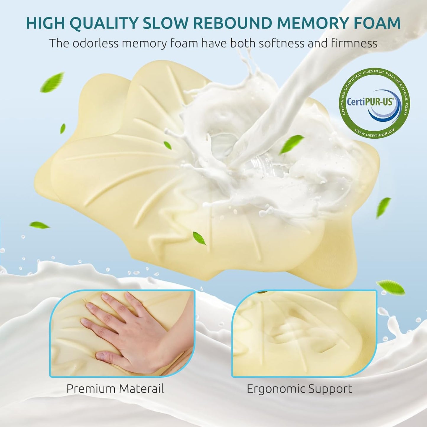 DONAMA Cervical Pillow for Neck and Shoulder,Contour Memory Foam Pillow,Ergonomic Neck Support Pillow for Side Back Stomach Sleepers with Pillowcase-Standard Size