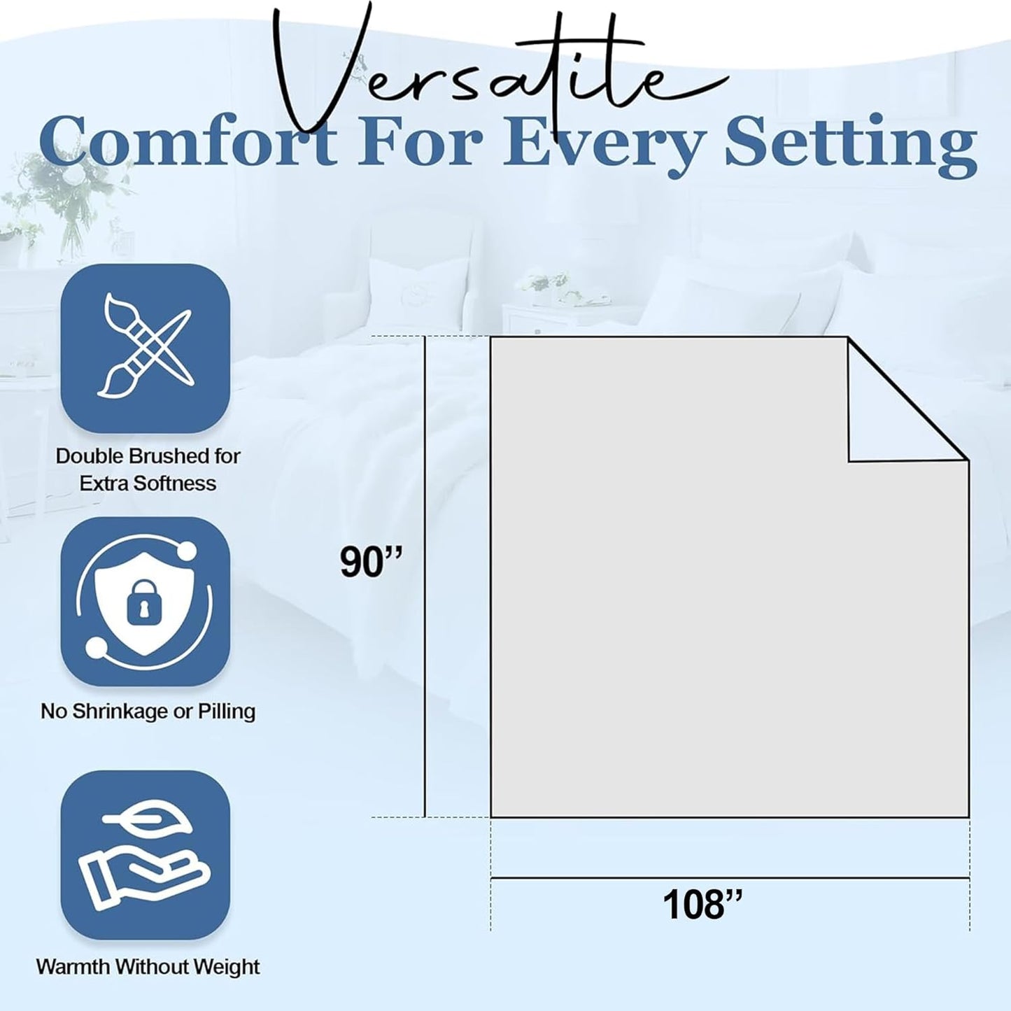 Thermee Micro Flannel King-Size Blanket, Lightweight All Seasons Cozy Throw for Home & Living Room, Soft Couch Blanket, Machine Washable & Dry, No Pilling - Snow