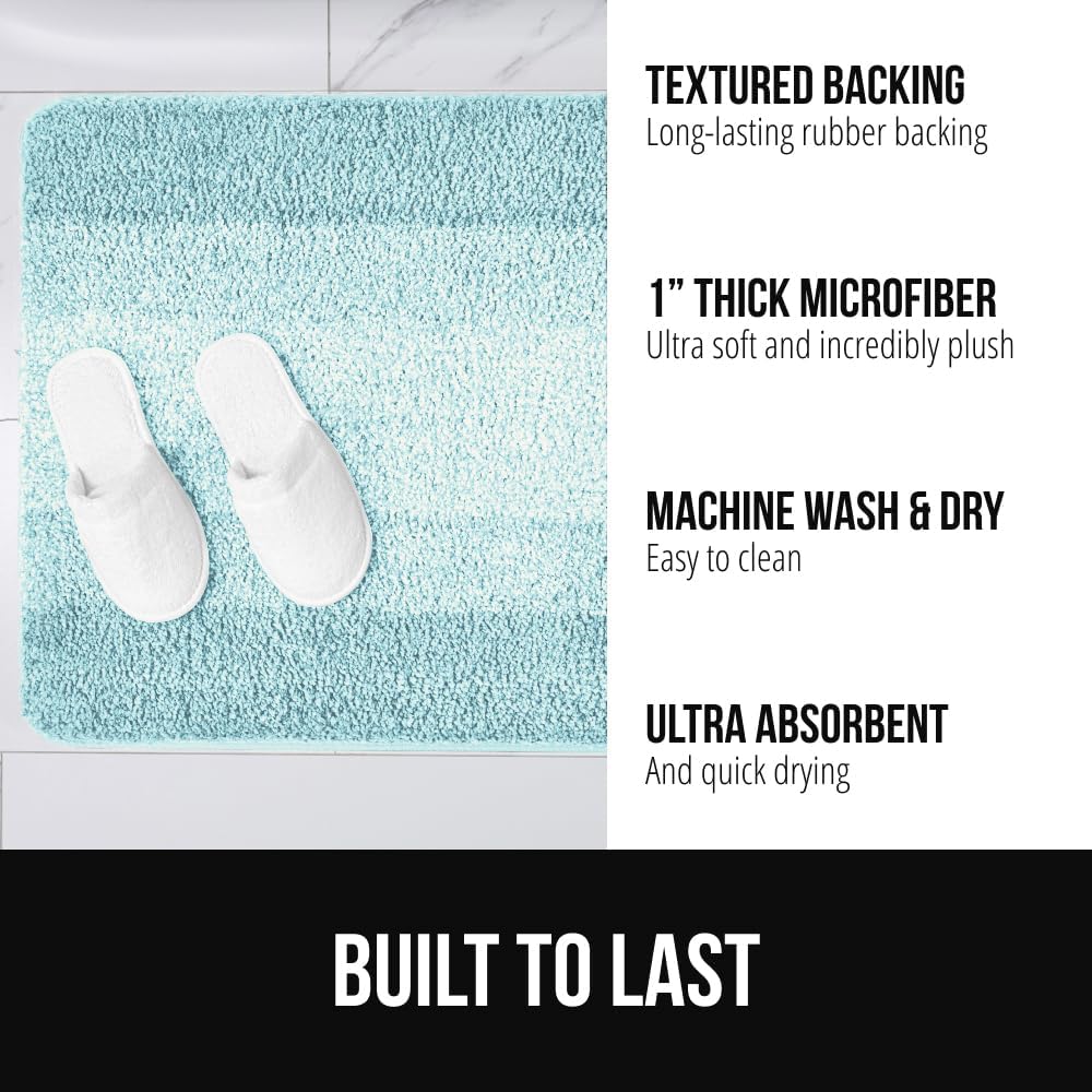 GORILLA GRIP Ultra Soft Plush Bathroom Rugs with Rubber Backing Set of 2, Absorbent Quick Dry Bath Mat, Machine Washable Shower Mats, Home Décor Accessories Bathmat Rug, 24x16 and 30x18 Light Blue