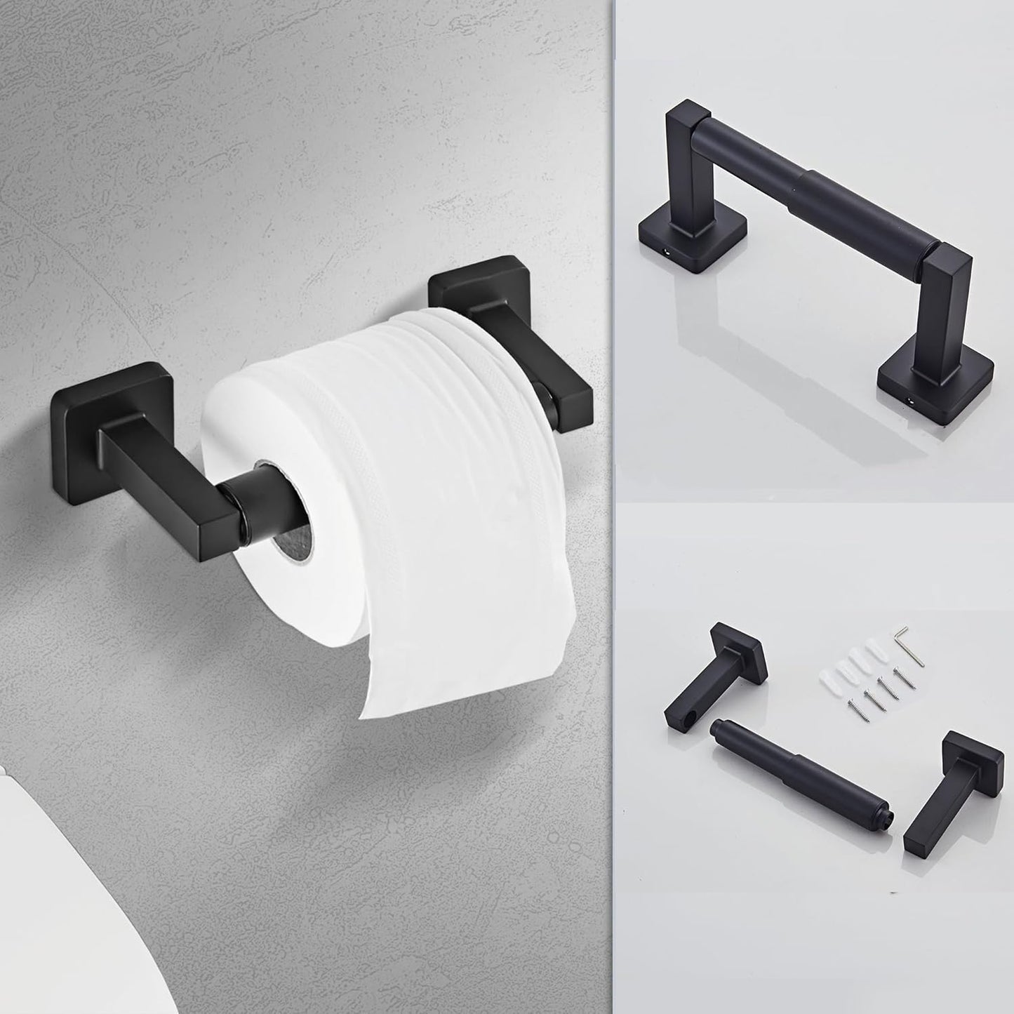 Matte Black Bathroom Hardware Set 8 Pieces,Towel Bar Set Stainless Steel Wall Mounted, Includes 23.6In Hand Towel Bar, Towel Ring, Robe Towel Hooks,Toilet Paper Holder, Bathroom Towel Rack Set