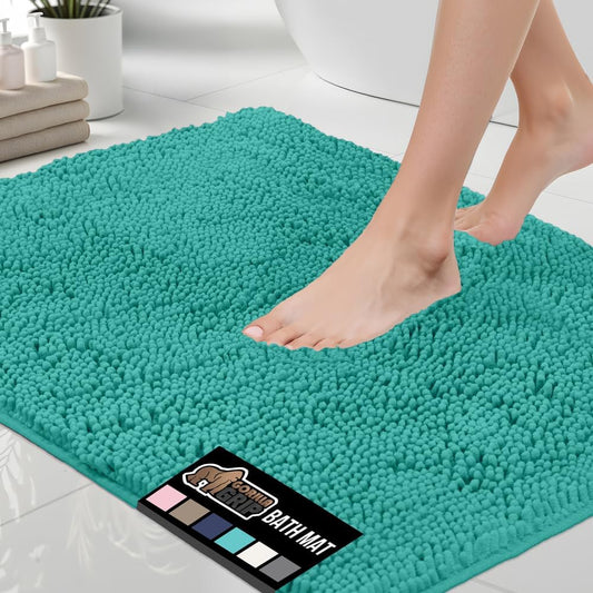 GORILLA GRIP Bath Rug Mat 36x24, Soft Absorbent Chenille, Quick Dry Microfiber Mats, Rubber Backing Washable Shower Floor Rugs, Bathmat Runner, US Designed Bathroom Home Decor Accessories Turquoise