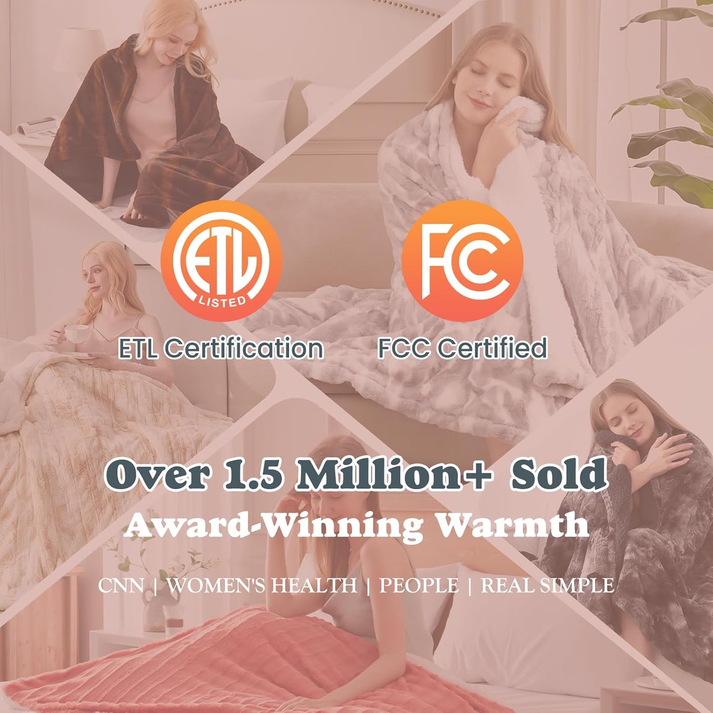 Heated Throw Blanket Faux Fur & Sherpa, Safe Electric Blanket ETL & FCC Certified, Soft Warm 6 Heating Levels & 4 Hours Auto-Off, Machine Washable, 50"x60" Dark Grey
